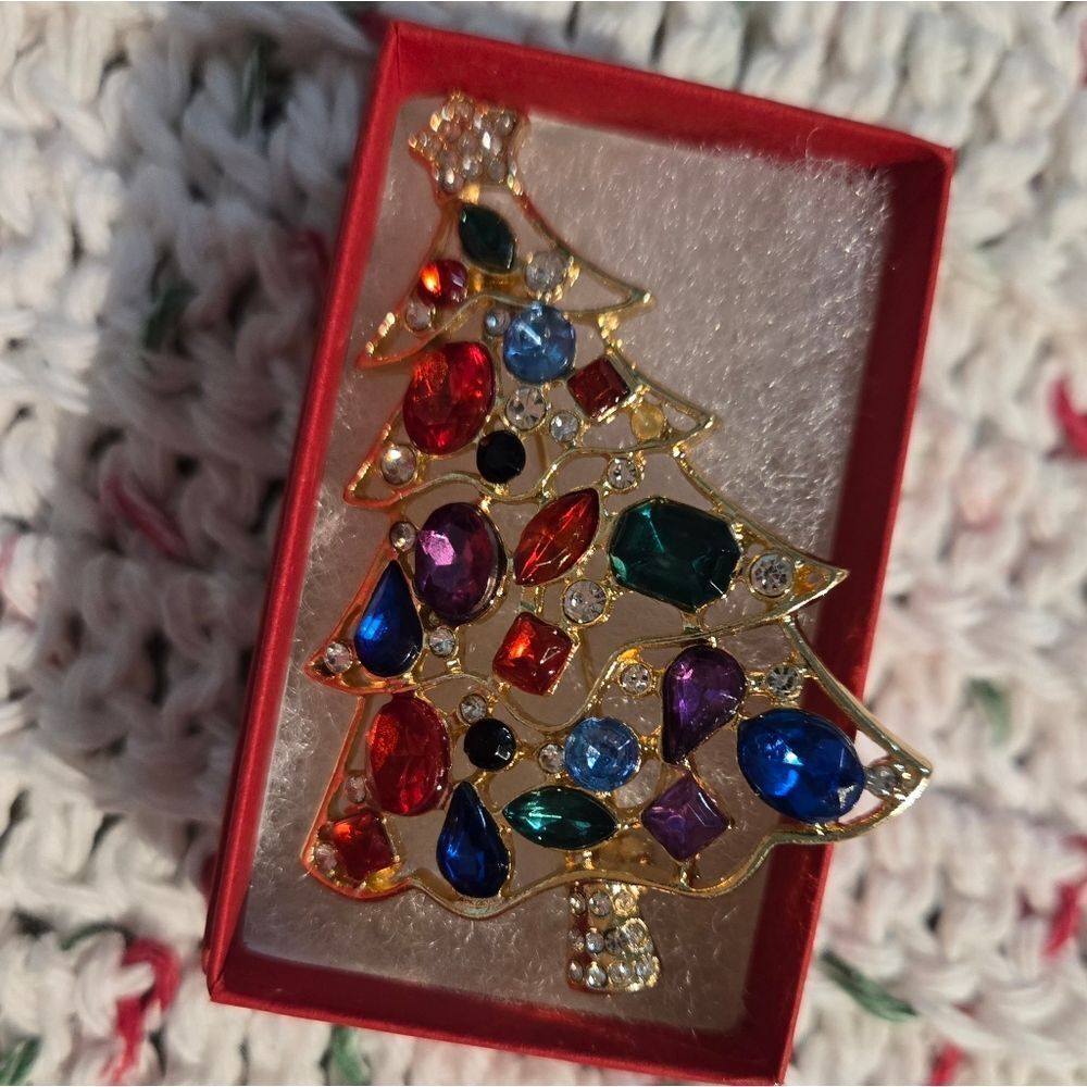 🎄🛍❤️VINTAGE Colorful Gemstone Christmas Tree Brooch